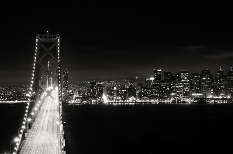 black and white bay bridge